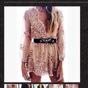 Nude romper with rose gold sequins